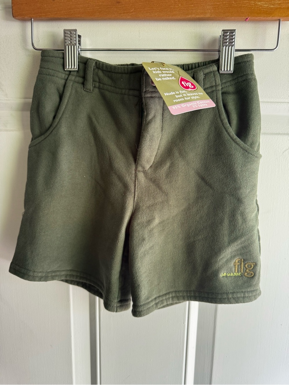 FIG KIDS Organic Cotton French Terry Olive Green Shorts - 8 years- NWT